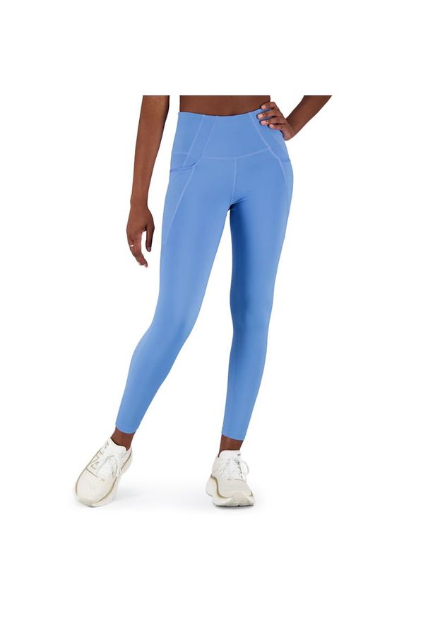 Legginsy New Balance WP21112HER - niebieskie. Stan: podwyższony. Kolor: niebieski. Materiał: poliester, materiał. Styl: sportowy. Sport: fitness