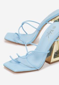 Renee - Niebieskie Sandały Wiązane na Rzemyki z Metalicznym Stożkowym Obcasem Lamata. Nosek buta: otwarty. Kolor: niebieski. Obcas: na obcasie. Wysokość obcasa: średni #2