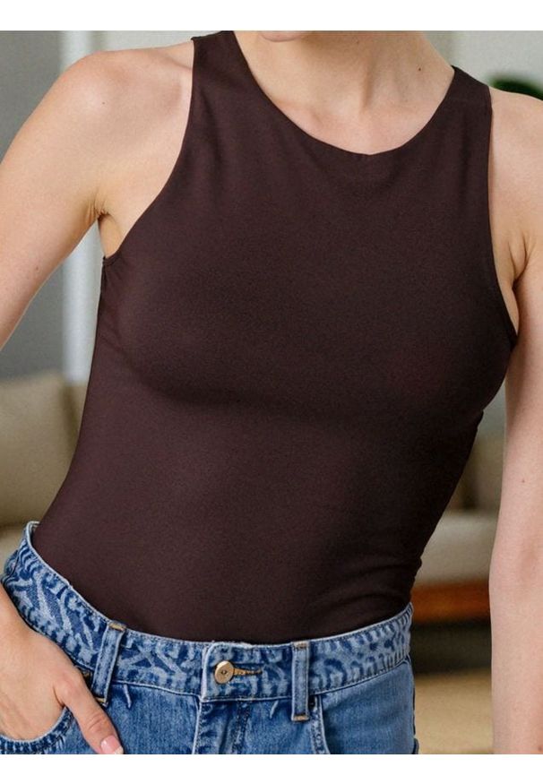 Sinsay - Body bez rękawów - brązowy. Kolor: brązowy. Długość rękawa: bez rękawów