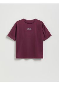 Reserved - Szybkoschnący t-shirt z nadrukiem - bordowy. Kolor: czerwony. Materiał: dzianina. Wzór: nadruk. Styl: sportowy