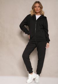 Renee - Czarny Komplet Dresowy Zdobiony Tłoczeniem Bluza z Kapturem i Joggery Tuseira. Kolor: czarny. Materiał: dresówka. Wzór: aplikacja #3