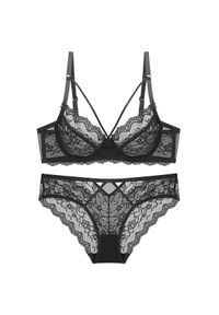 Intica - Koronkowy komplet bielizny z regulacją ramiączek na romantyczne wieczory Ermina. Kolor: czarny. Materiał: koronka. Wzór: koronka