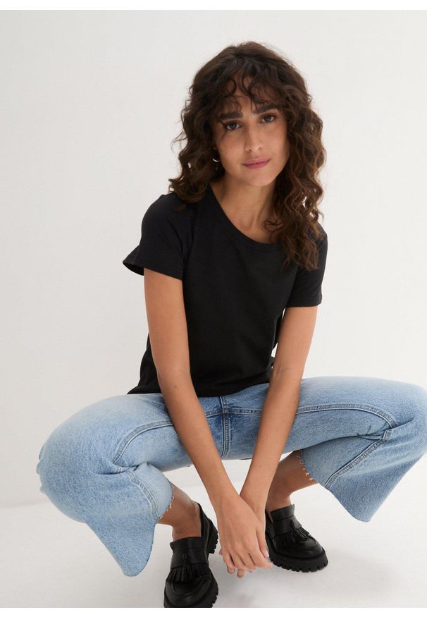 bonprix - Bluzka z okrągłym dekoltem (5 szt.). Kolor: czarny. Materiał: jersey. Długość rękawa: krótki rękaw. Długość: krótkie