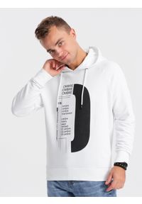 Ombre Clothing - Męska bluza z nadrukiem HOODIE - biała V1 - Rozmiar: S. Kolor: biały. Materiał: poliester, bawełna. Wzór: nadruk