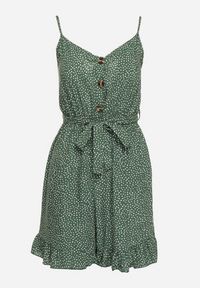 Born2be - Ciemnozielony Bawełniany Kombinezon z Regulowanymi Ramiączkami i Gumką w Pasie z Paskiem Bellasun. Okazja: na co dzień. Kolor: zielony. Materiał: bawełna. Długość rękawa: na ramiączkach. Długość: do kostek. Styl: elegancki, casual #5