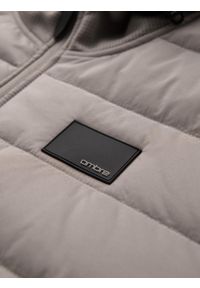 Ombre Clothing - Męska lekka kurtka z łączonych materiałów z kapturem i ozdobnym pikowaniem – popielata V3. Okazja: na co dzień. Typ kołnierza: kaptur. Kolor: szary. Materiał: materiał. Wzór: aplikacja. Styl: casual #7