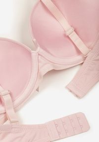 Born2be - Różowy Gładki Biustonosz Push Up z Ozdobną Aplikacją Idanisse. Kolor: różowy. Materiał: jeans. Rodzaj stanika: push-up. Wzór: aplikacja, gładki #4