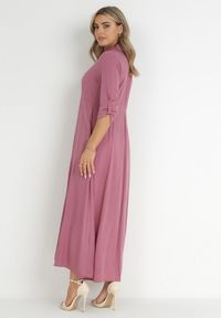 Born2be - Ciemnofioletowa Sukienka Controllable. Okazja: na co dzień. Kolor: fioletowy. Długość rękawa: długi rękaw. Typ sukienki: rozkloszowane, szmizjerki. Styl: klasyczny, casual. Długość: maxi #4