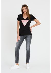 Guess - GUESS Czarny damski t-shirt Satin Triangle Tee, Rozmiar XS. Kolor: czarny #6