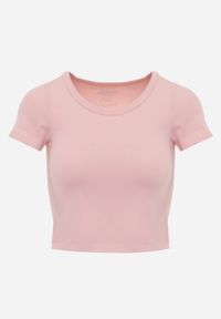 Born2be - Różowy Gładki T-shirt o Krótszym Kroju Errora. Okazja: na co dzień. Kolor: różowy. Materiał: materiał, jeans. Długość: krótkie. Wzór: gładki. Styl: casual #6