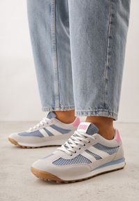 Renee - Niebieskie Klasyczne Sneakersy Zdobione Siateczkowymi Wstawkami Eilshoy. Okazja: na co dzień. Kolor: niebieski. Materiał: jeans. Wzór: aplikacja #5
