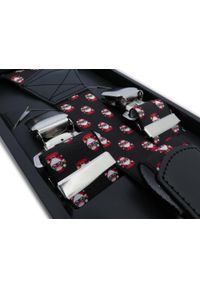 Modini - Czarne szelki w świąteczny wzór - Mikołaje SZ131. Kolor: czarny. Materiał: skóra, guma #1