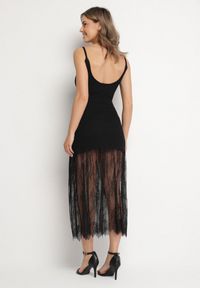 Born2be - Czarna Prążkowana Sukienka Koktajlowa Ozdobiona Koronką Sonalitea. Kolor: czarny. Materiał: koronka, prążkowany. Wzór: aplikacja, koronka. Styl: wizytowy #6