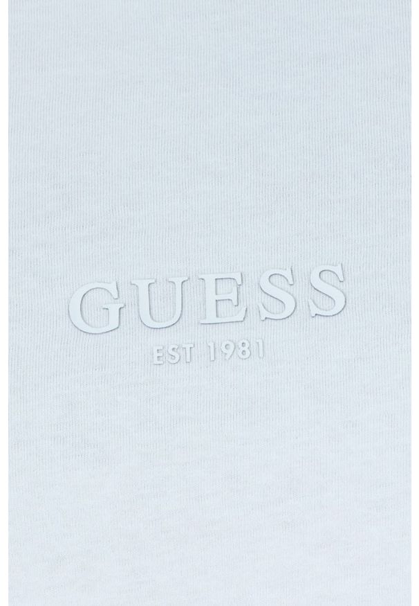 Guess - GUESS Błękitny t-shirt męski z aplikacją z logo, Rozmiar S. Kolor: niebieski. Wzór: aplikacja