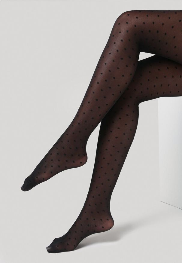 Born2be - Czarne Rajstopy 40 den Adaea. Kolor: czarny. Materiał: materiał. Wzór: nadruk, aplikacja, kropki