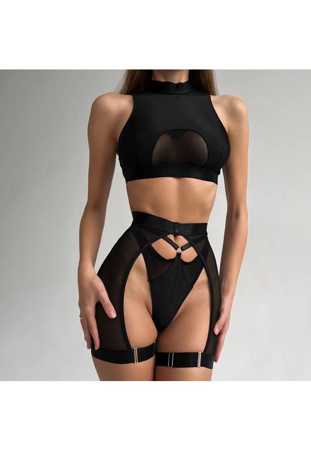 Intica - Komplet bielizny z topem transparentnym na wieczór Roli. Kolor: różowy. Materiał: materiał