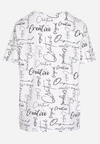 Born2be - Biały T-shirt Oversize z Bawełny Zdobiony Nadrukiem Sinelra. Okazja: na co dzień. Kolor: biały. Materiał: bawełna. Wzór: aplikacja, nadruk. Styl: klasyczny, elegancki, casual #6