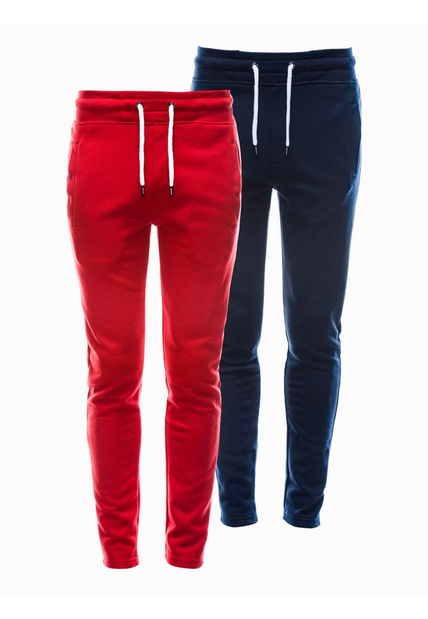 Ombre Clothing - Zestaw spodni męskich dresowych BASIC - 2 pak mix V4. Kolor: czerwony. Materiał: dresówka. Wzór: aplikacja, jednolity. Styl: klasyczny