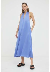 Samsoe & Samsoe - Samsoe Samsoe sukienka kolor fioletowy mini rozkloszowana. Kolor: fioletowy. Materiał: tkanina, materiał, wiskoza. Typ sukienki: rozkloszowane. Długość: mini #4