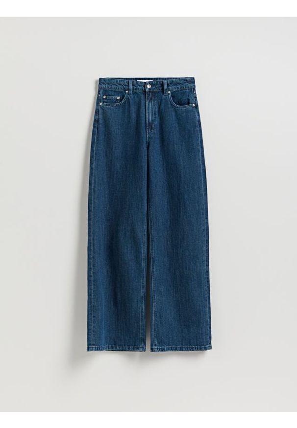 Reserved - Jeansy wide leg z dodatkiem lnu - granatowy. Kolor: niebieski