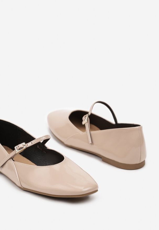 Born2be - Beżowe Eleganckie Balerinki w Stylu Mary Jane z Klamerką Naivina. Okazja: na spotkanie biznesowe, do pracy, na spacer. Kolor: beżowy. Materiał: jeans. Wzór: gładki. Styl: elegancki