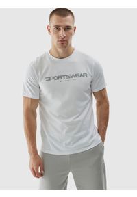 4f - 4F T-shirt regular z nadrukiem męski - biały M. Okazja: na co dzień. Kolor: biały. Materiał: bawełna, jersey, dzianina. Długość rękawa: krótki rękaw. Długość: krótkie. Wzór: nadruk. Styl: sportowy, klasyczny, casual