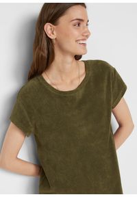 bonprix - Sukienka T-shirtowa z frotte. Kolor: zielony. Długość rękawa: krótki rękaw #3