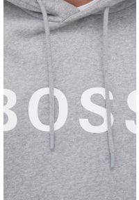 BOSS - Boss Bluza męska kolor szary z kapturem z nadrukiem. Typ kołnierza: kaptur. Kolor: szary. Materiał: poliester. Wzór: nadruk #2