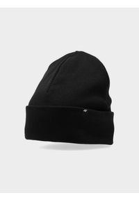 4f - Czapka beanie w prążki dziecięca. Kolor: czarny. Materiał: dzianina, prążkowany. Wzór: prążki