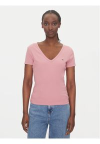 Tommy Jeans T-Shirt Essential DW0DW17385 Różowy Slim Fit. Kolor: różowy. Materiał: bawełna
