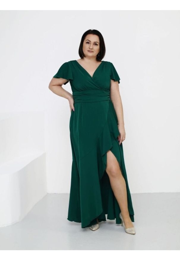 Sukienka Model Soe Green - Jersa. Typ kołnierza: dekolt w kształcie V. Materiał: tkanina, elastan. Styl: elegancki