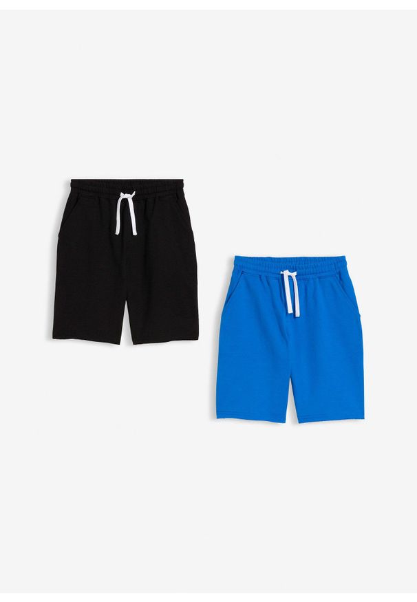 bonprix - Bermudy dresowe z miękkiej mieszanki bawełny (2 pary). Kolor: niebieski. Materiał: dresówka, bawełna. Wzór: gładki. Styl: sportowy