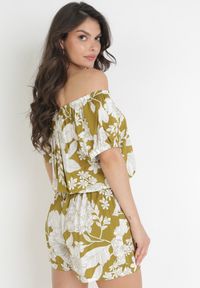 Born2be - Zielony Kombinezon z Wiskozy z Hiszpańskim Dekoltem w Kwiaty Astinn. Kolor: zielony. Materiał: wiskoza. Wzór: kwiaty. Sezon: lato #3