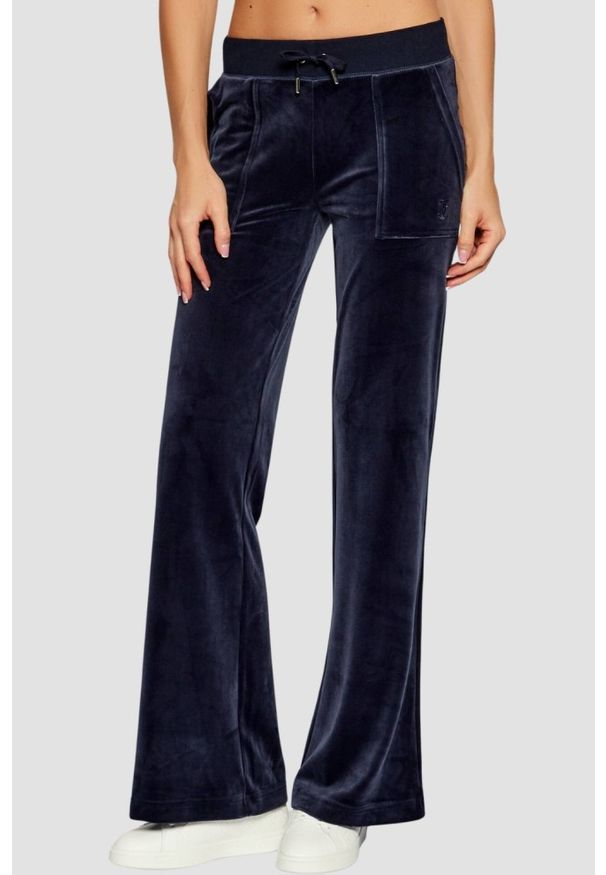 Juicy Couture - JUICY COUTURE Granatowe spodnie dresowe damskie Layla Low Rise, Rozmiar XS. Kolor: niebieski. Materiał: dresówka