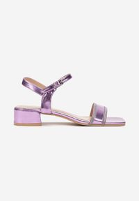 Born2be - Fioletowe Sandały na Niskim Słupku z Cyrkoniami Neomena. Okazja: na co dzień. Kolor: fioletowy. Obcas: na słupku. Styl: casual, elegancki