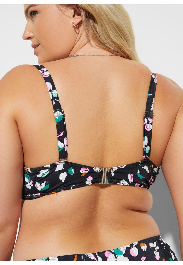 bonprix - Bikini minimizer (2 części) z wiązanymi troczkami. Kolor: czarny. Materiał: materiał. Wzór: nadruk