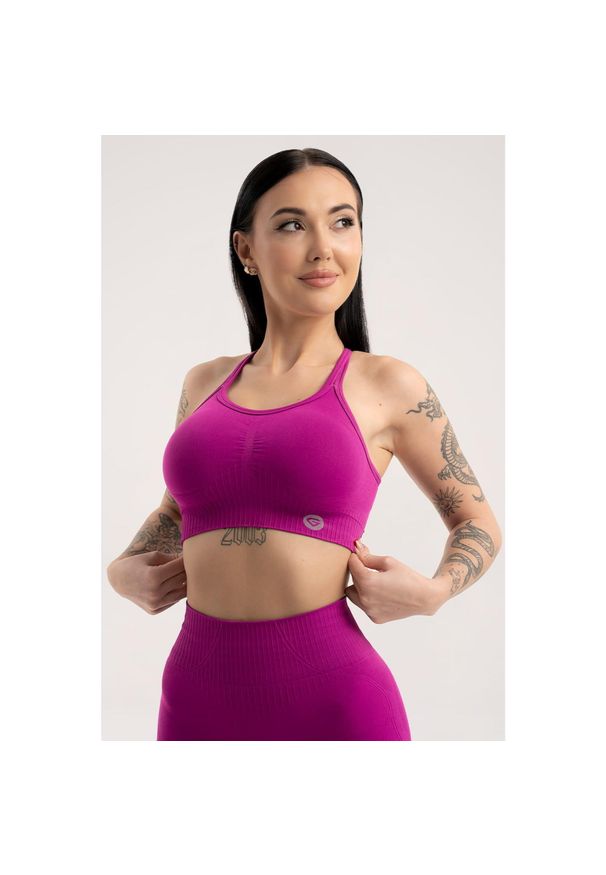 GYM GLAMOUR - Stanik fitness cardio damski Gym Glamour push up 2.0. Kolor: różowy. Rodzaj stanika: push-up. Sport: fitness