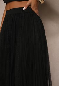Renee - Czarna Rozkloszowana Spódnica z Tiulu w Kropki Folemia. Okazja: na co dzień. Kolor: czarny. Materiał: tiul. Wzór: kropki. Styl: elegancki, casual