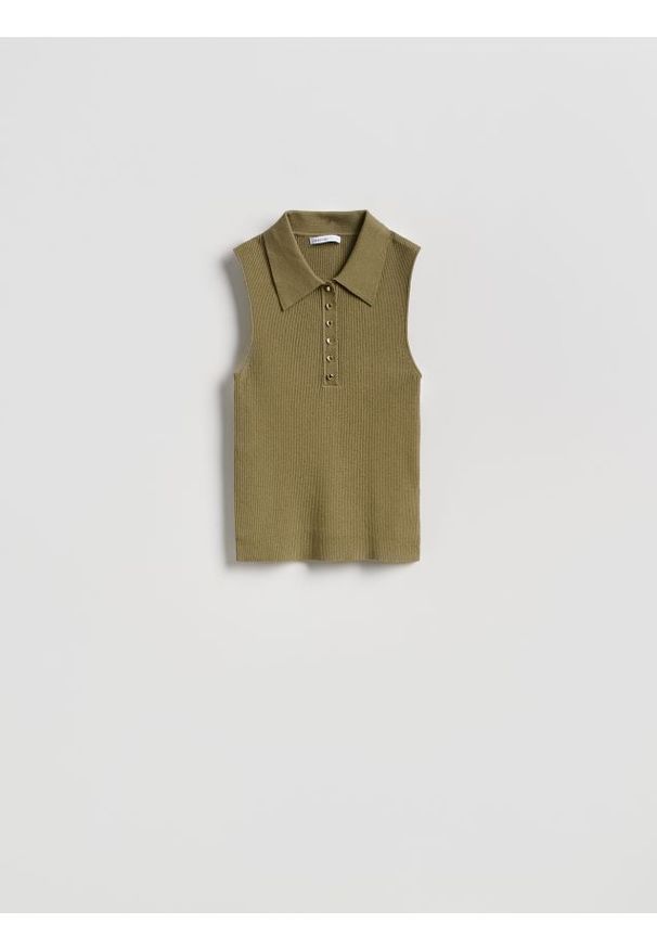 Reserved - Prążkowana bluzka - oliwkowy. Kolor: oliwkowy. Materiał: prążkowany