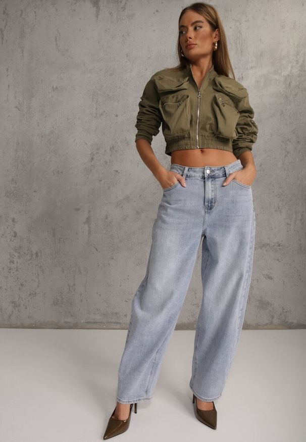 Renee - Niebieskie Jeansy Typu Loose z Bawełną High Waist Maeriala. Okazja: na co dzień. Stan: podwyższony. Kolor: niebieski. Styl: casual