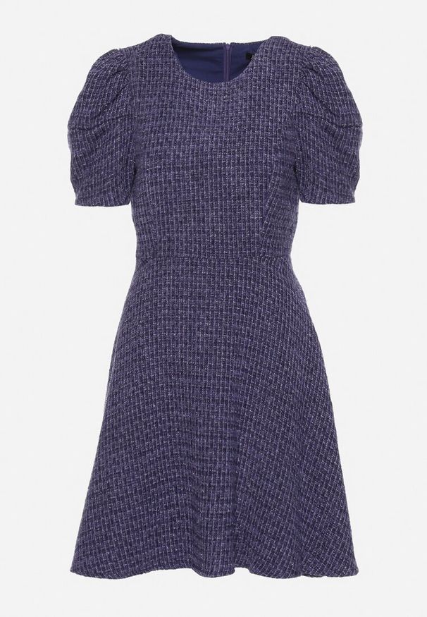 Born2be - Granatowa Sukienka Mini Rozkloszowana z Bufkami na Ramionach Oanne. Kolor: niebieski. Sezon: lato. Długość: mini