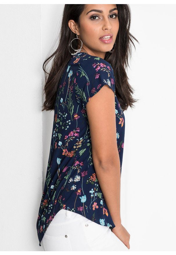 bonprix - Bluzka koszulowa. Kolor: niebieski. Długość rękawa: krótki rękaw. Długość: krótkie