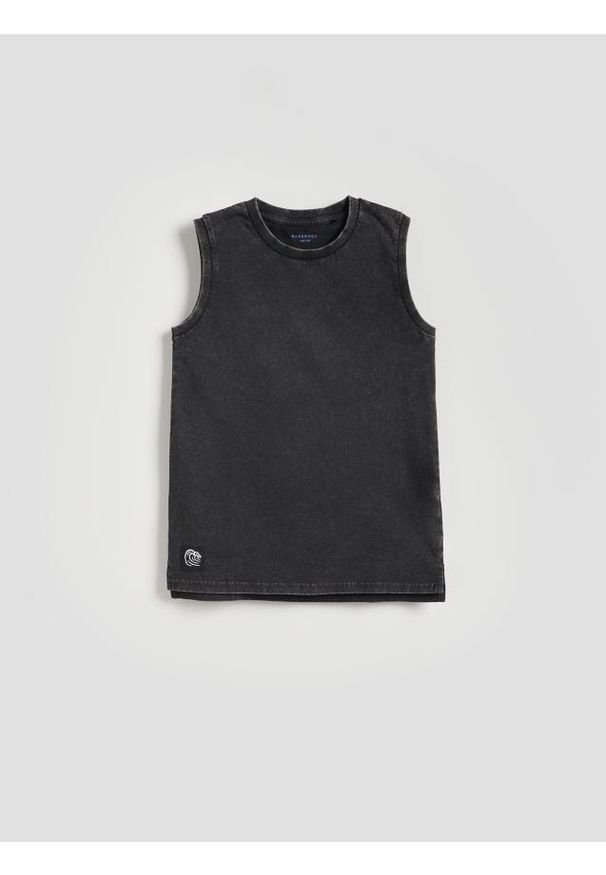 Reserved - Bawełniany t-shirt bez rękawów - czarny. Kolor: czarny. Materiał: bawełna. Długość rękawa: bez rękawów