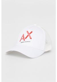 Armani Exchange czapka z daszkiem kolor biały z nadrukiem. Kolor: biały. Wzór: nadruk