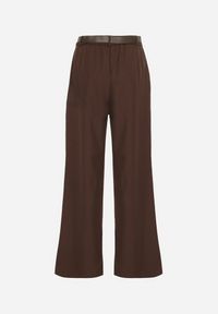 Born2be - Brązowe Szerokie Spodnie Garniturowe z Paskiem z Klamrą w Kształcie Muszelki Setera. Okazja: na co dzień. Stan: podwyższony. Kolor: brązowy. Wzór: paski. Styl: casual, elegancki #7