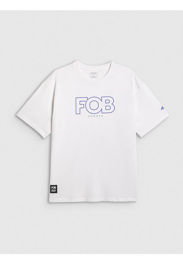 4f - 4F T-shirt loose z nadrukiem męski - biały L. Okazja: na co dzień. Kolor: biały. Materiał: materiał. Wzór: nadruk. Styl: casual, klasyczny