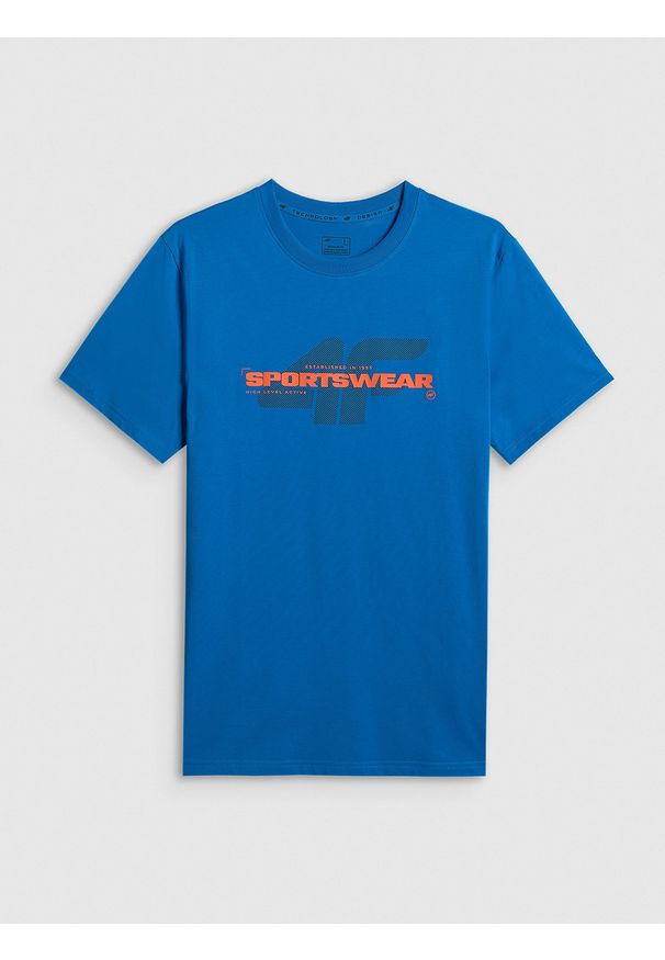 4f - 4F T-shirt regular z nadrukiem męski - niebieski 3XL. Okazja: na co dzień. Kolor: niebieski. Materiał: bawełna, materiał. Wzór: nadruk. Styl: casual