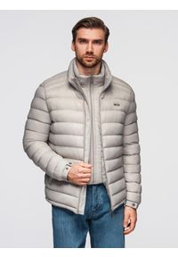 Ombre Clothing - Pikowana męska kurtka z dwoma zapięciami - jasnoszara V2 - Rozmiar: XL. Okazja: na co dzień. Kolor: szary. Materiał: nylon, tkanina, poliester, materiał. Wzór: gładki, aplikacja. Styl: klasyczny, casual, elegancki #5