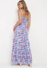 Born2be - Niebieska Maxi Sukienka z Wiskozy na Cienkich Ramiączkach w Kwiaty Kernet. Kolor: niebieski. Materiał: wiskoza. Długość rękawa: na ramiączkach. Wzór: kwiaty. Długość: maxi #3