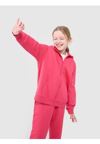 4f - 4F Bluza dresowa rozpinana z kapturem dziewczęca - różowa 164 (13-14 lat). Okazja: na co dzień. Typ kołnierza: kaptur. Kolor: różowy. Materiał: dresówka. Wzór: ze splotem, gładki. Sezon: lato. Styl: sportowy, casual #1